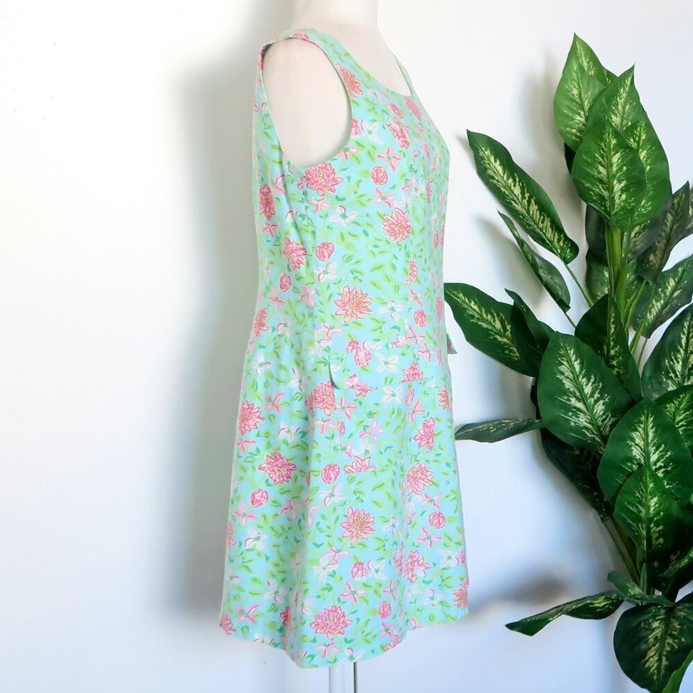 Lilly Pulitzer Linen Cotton Blue Ping Floral Sleeveless Boat Neck Sheath Dress 8 - Picture 5 of 9